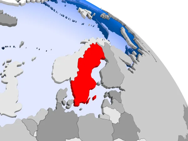 Illustrazione Della Svezia Evidenziato Rosso Sul Globo Con Oceani Trasparenti — Foto Stock