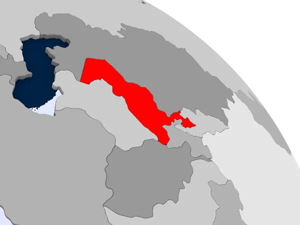 Иллюстрация Узбекистана Выделена Красным Земном Шаре Прозрачными Океанами Иллюстрация — стоковое фото