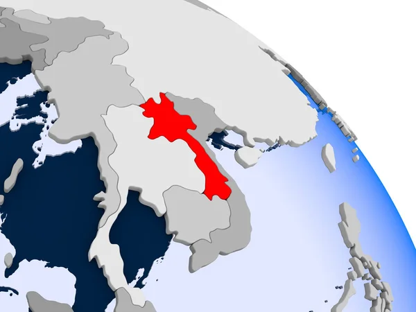 Illustration Laos Rödmarkerade Jordglob Med Öppet Hav Illustration — Stockfoto