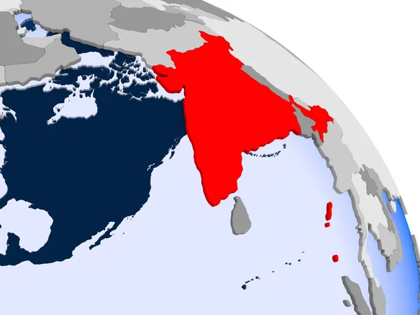 Illustration India Highlighted Red Globe Transparent Oceans Illustration — Stock Photo, Image