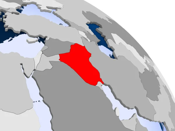 伊拉克的例证以红色在全球以透明的海洋突出显示 — 图库照片