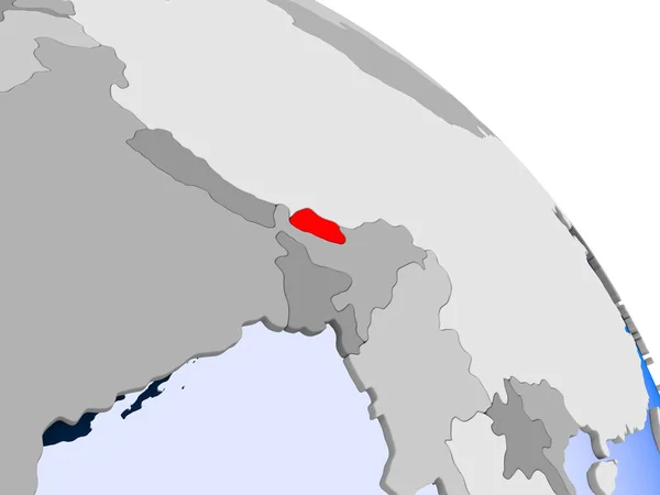 Иллюстрация Бутана Выделена Красным Земном Шаре Прозрачными Океанами Иллюстрация — стоковое фото