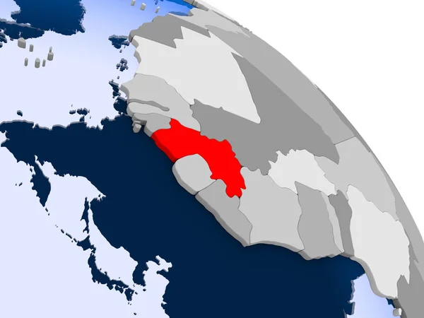 Иллюстрация Гвинеи Выделена Красным Земном Шаре Прозрачными Океанами Иллюстрация — стоковое фото