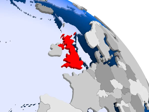 Illustrazione Del Regno Unito Evidenziata Rosso Globo Con Oceani Trasparenti — Foto Stock