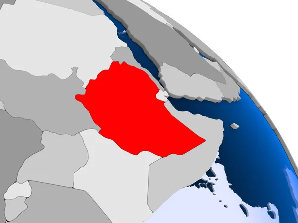 Ilustracja Etiopii Zaznaczone Czerwono Globus Przezroczystym Oceanów Ilustracja — Zdjęcie stockowe