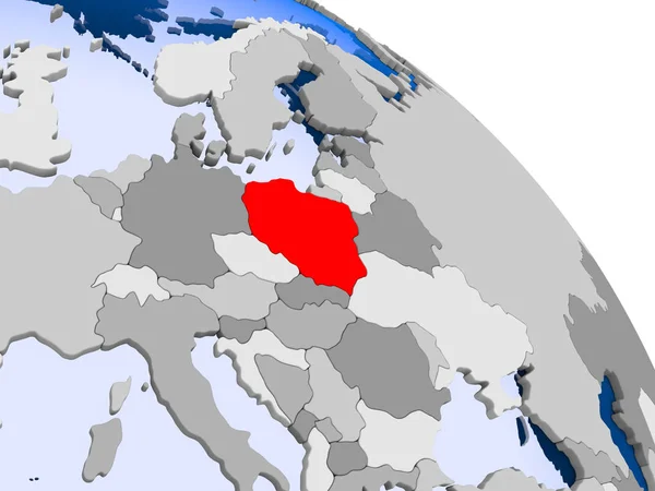 Kırmızı Şeffaf Okyanuslar Ile Dünya Üzerinde Vurgulanan Polonya Illustration Çizim — Stok fotoğraf
