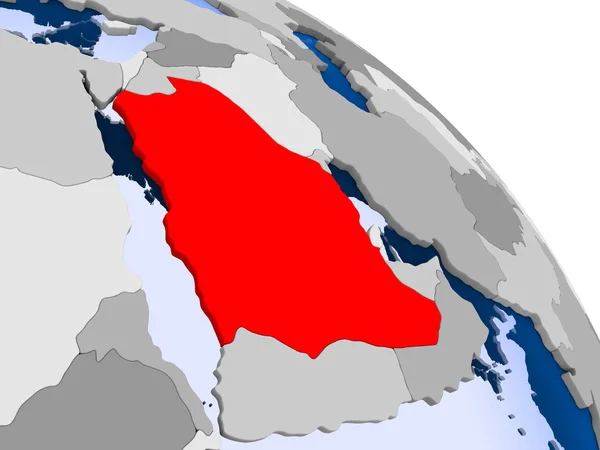 透明な海で 世界の赤で強調表示されているサウジアラビアのイラスト イラストレーション — ストック写真