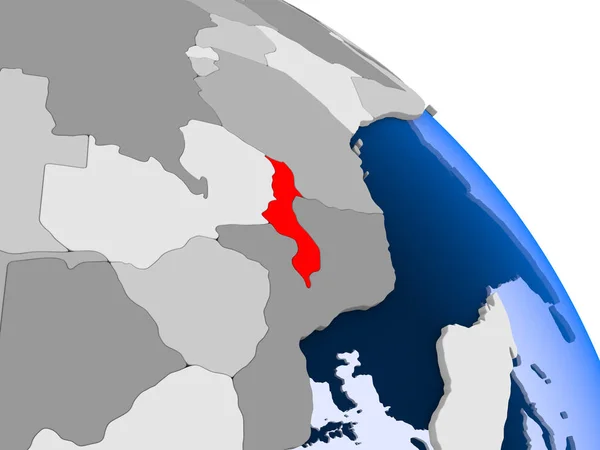 Illustration Malawi Highlighted Red Globe Transparent Oceans Illustration — Stock Photo, Image