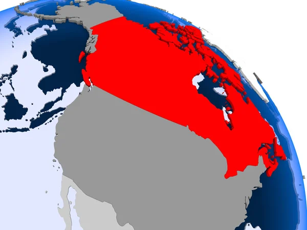 Ilustracja Kanada Zaznaczone Czerwono Globus Przezroczystym Oceanów Ilustracja — Zdjęcie stockowe