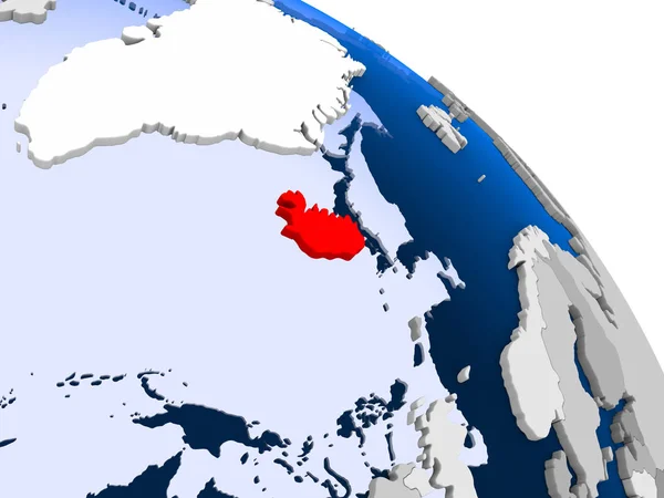 Abbildung Von Island Rot Hervorgehoben Auf Globus Mit Transparenten Ozeanen — Stockfoto