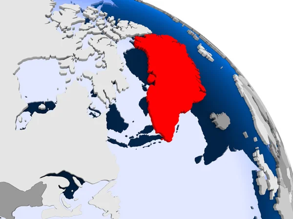 Illustratie Van Groenland Gemarkeerd Het Rood Wereldbol Met Transparante Oceanen — Stockfoto