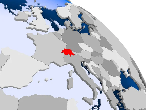 Иллюстрация Швейцарии Выделена Красным Земном Шаре Прозрачными Океанами Иллюстрация — стоковое фото