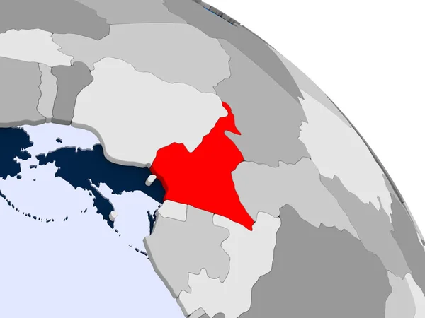 Illustrazione Del Camerun Evidenziata Rosso Sul Globo Con Oceani Trasparenti — Foto Stock