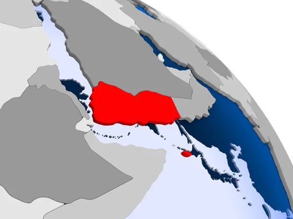 Ilustração Iêmen Destacada Vermelho Globo Com Oceanos Transparentes Ilustração — Fotografia de Stock