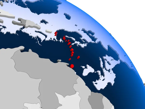 Illustrazione Dei Caraibi Evidenziata Rosso Globo Con Oceani Trasparenti Illustrazione — Foto Stock