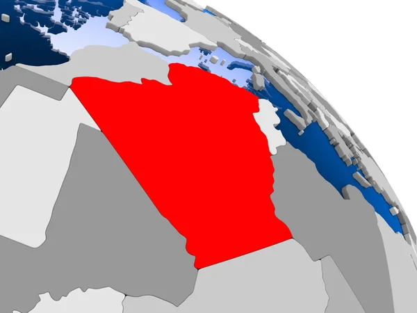 阿尔及利亚的例证以红色在全球以透明的海洋突出显示 — 图库照片