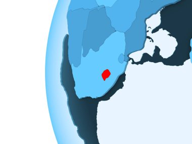 Lesotho 3D render kırmızı şeffaf okyanuslar ile mavi siyasi dünya üzerinde. 3D çizim.