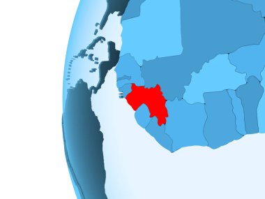 Kırmızı şeffaf okyanuslar ile mavi siyasi dünya üzerinde 3D render, Gine. 3D çizim.