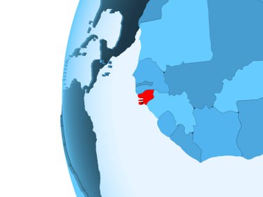 Gine-Bissau 3D render kırmızı şeffaf okyanuslar ile mavi siyasi dünya üzerinde. 3D çizim.
