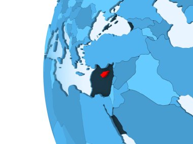 Kırmızı şeffaf okyanuslar ile mavi siyasi dünya üzerinde 3D render, Kıbrıs'ın. 3D çizim.