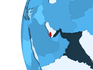 Kırmızı şeffaf okyanuslar ile mavi siyasi dünya üzerinde 3D render katar. 3D çizim.