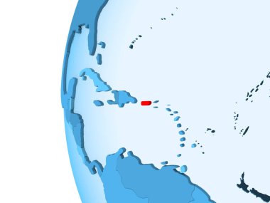 Kırmızı şeffaf okyanuslar ile mavi siyasi dünya üzerinde 3D render Puerto Rico. 3D çizim.