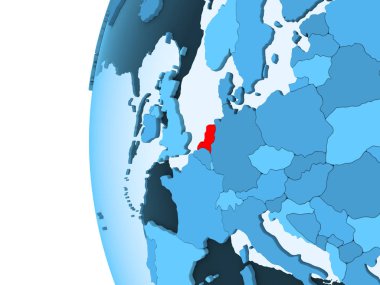 Hollanda 3D render kırmızı şeffaf okyanuslar ile mavi siyasi dünya üzerinde. 3D çizim.