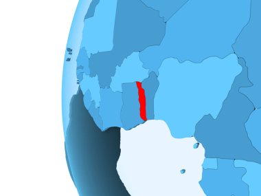 Kırmızı şeffaf okyanuslar ile mavi siyasi dünya üzerinde 3D render Togo. 3D çizim.