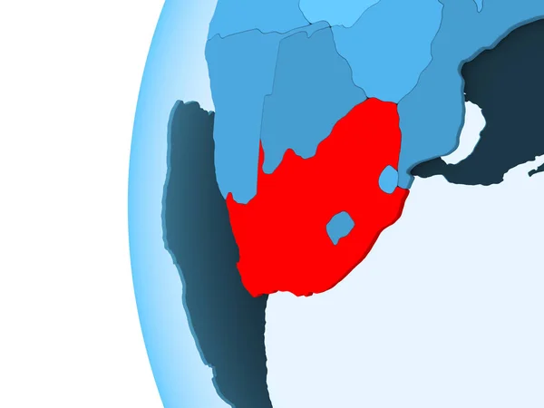 渲染南非在红色在蓝色政治地球与透明的海洋 — 图库照片