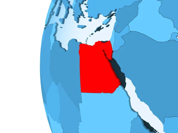 Rendering Dell Egitto Rosso Sul Globo Politico Blu Con Oceani — Foto Stock