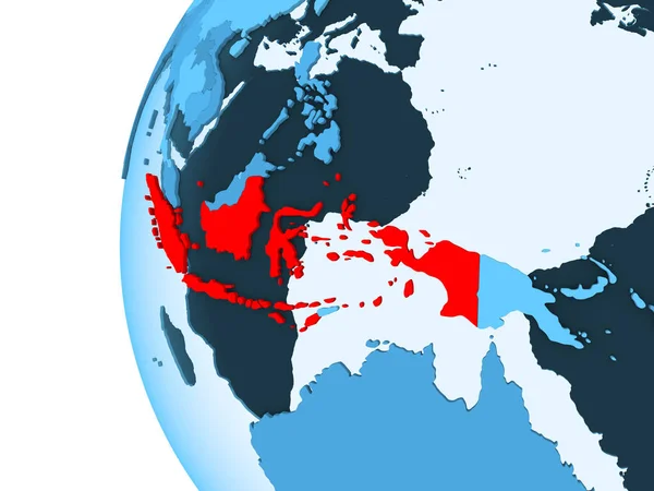 Render Indonesien Rött Blå Politiska Jordglob Med Öppet Hav Illustration — Stockfoto