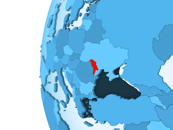 Render Moldova Red Blue Political Globe Transparent Oceans Illustration — Stock Photo, Image