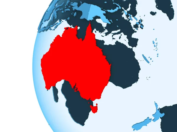 Rendu Australie Rouge Sur Globe Politique Bleu Avec Des Océans — Photo