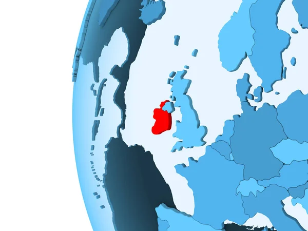 Render Írország Piros Kék Politikai Földgömb Átlátható Óceánok Illusztráció — Stock Fotó