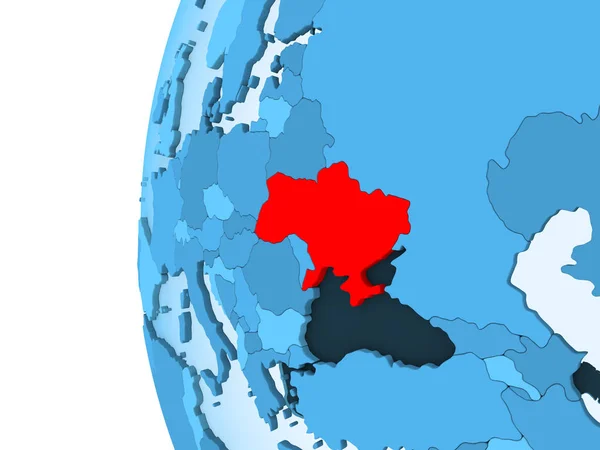 Rendu Ukraine Rouge Sur Globe Politique Bleu Avec Des Océans — Photo