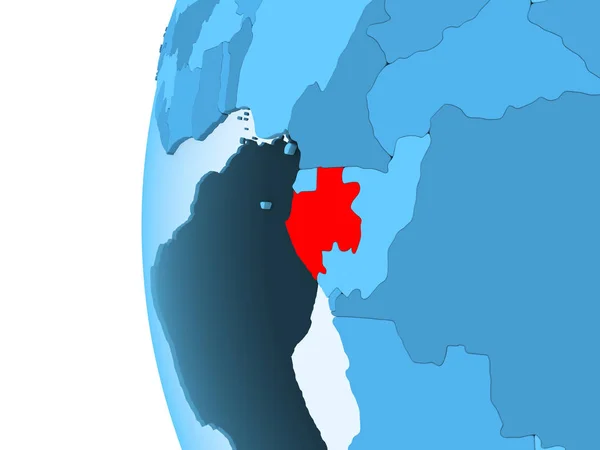 Gabon Render Kırmızı Şeffaf Okyanuslar Ile Mavi Siyasi Dünya Üzerinde — Stok fotoğraf