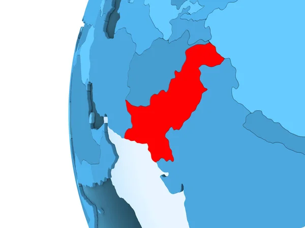 Representación Pakistán Rojo Sobre Globo Político Azul Con Océanos Transparentes — Foto de Stock