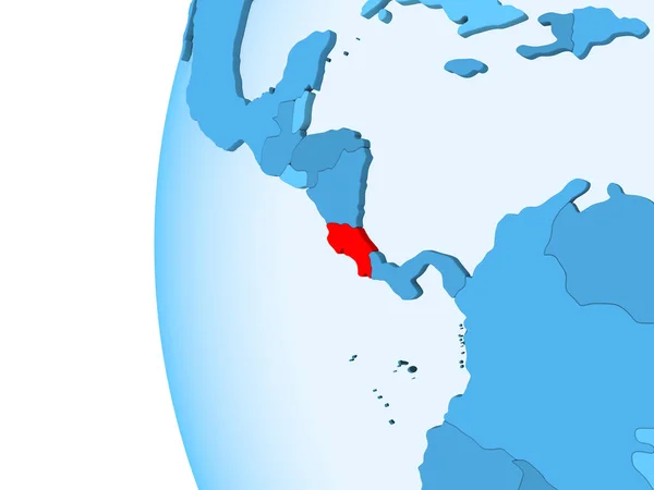 Renderização Costa Rica Vermelho Globo Político Azul Com Oceanos Transparentes — Fotografia de Stock