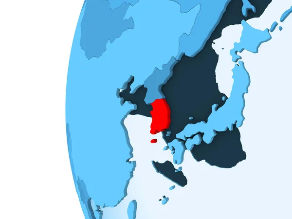Рендеринг Южной Кореи Красном Голубом Политическом Глобусе Прозрачными Океанами Иллюстрация — стоковое фото