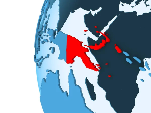 Kırmızı Şeffaf Okyanuslar Ile Mavi Siyasi Dünya Üzerinde Render Papua — Stok fotoğraf