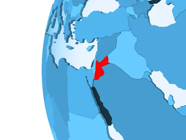 Візуалізації Йорданії Червоний Колір Синій Політичних Глобусом Допомогою Прозорих Океанів — стокове фото