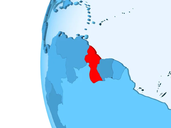 Render Guyana Red Blue Political Globe Transparent Oceans Illustration — Stock Photo, Image