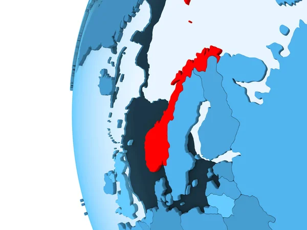 Darstellung Von Norwegen Rot Auf Blauem Politischem Globus Mit Transparenten — Stockfoto