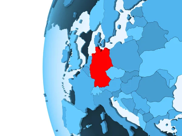 Činí Německa Červené Barvě Modré Politické Zeměkoule Transparentní Oceány Obrázek — Stock fotografie