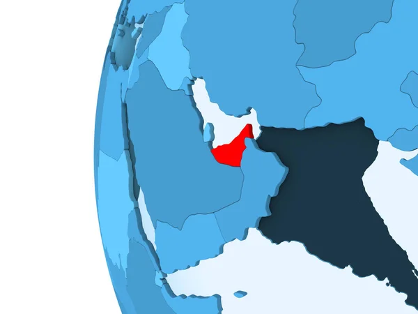 Render Egyesült Arab Emírségek Piros Kék Politikai Földgömb Átlátható Óceánok — Stock Fotó