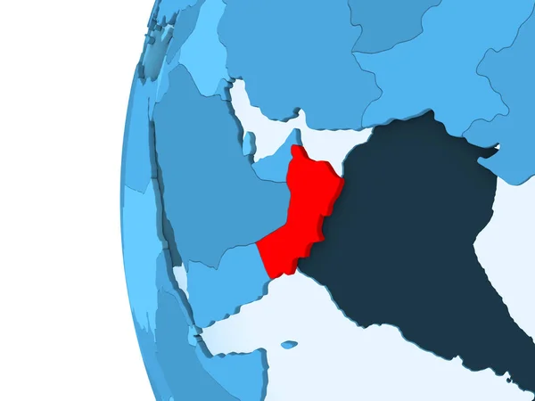 Render Omán Piros Kék Politikai Földgömb Átlátható Óceánok Illusztráció — Stock Fotó