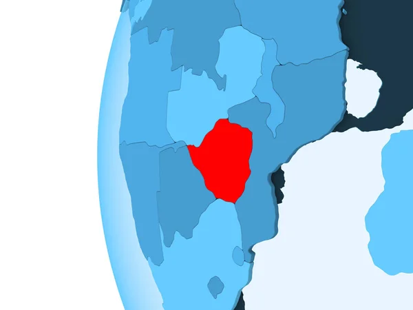 Representación Zimbabue Rojo Sobre Globo Político Azul Con Océanos Transparentes — Foto de Stock