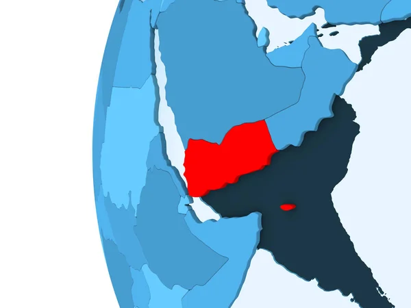 Kırmızı Şeffaf Okyanuslar Ile Mavi Siyasi Dünya Üzerinde Render Yemen — Stok fotoğraf