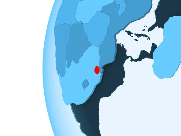Рендеринг Свазиленда Красным Цветом Голубом Политическом Глобусе Прозрачными Океанами Иллюстрация — стоковое фото