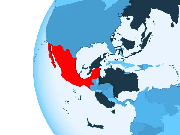 Representación México Rojo Sobre Globo Político Azul Con Océanos Transparentes —  Fotos de Stock